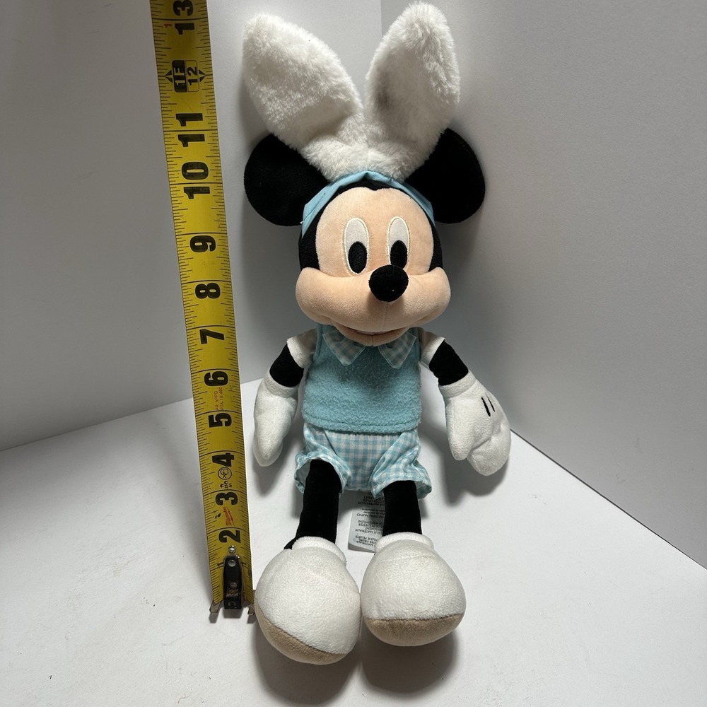 Disney Store Plush Mickey Mouse In Easter Outfit Bunny Ears 16" 2018 Blue White‎